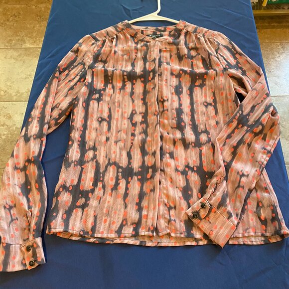 I ❤ Ronson patterned button down semi sheer long sleeve blouse XS - Picture 4 of 8